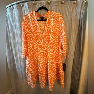 Rachel Zoe Orange & White Abstract Tiered Dress -XL